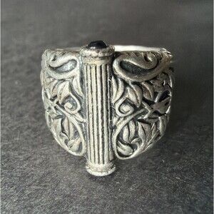 Vintage Celtic Ring Oxidized Silver Tone Carved Ornate Leaf Elven Fae Size 8